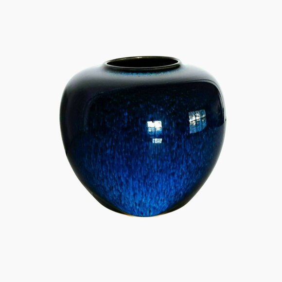 Japanese Blue Black Flambe Drip Glaze Vase 4.5" Vintage Japan Frogskin Pottery - Picture 1 of 11